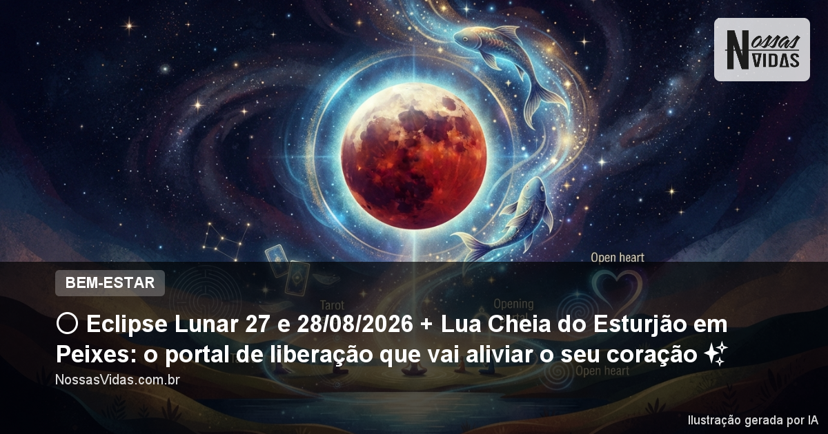 🌕 Eclipse Lunar 27 e 28/08/2026 + Lua Cheia do Esturjão em Peixes: o portal de liberação que vai aliviar o seu coração ✨